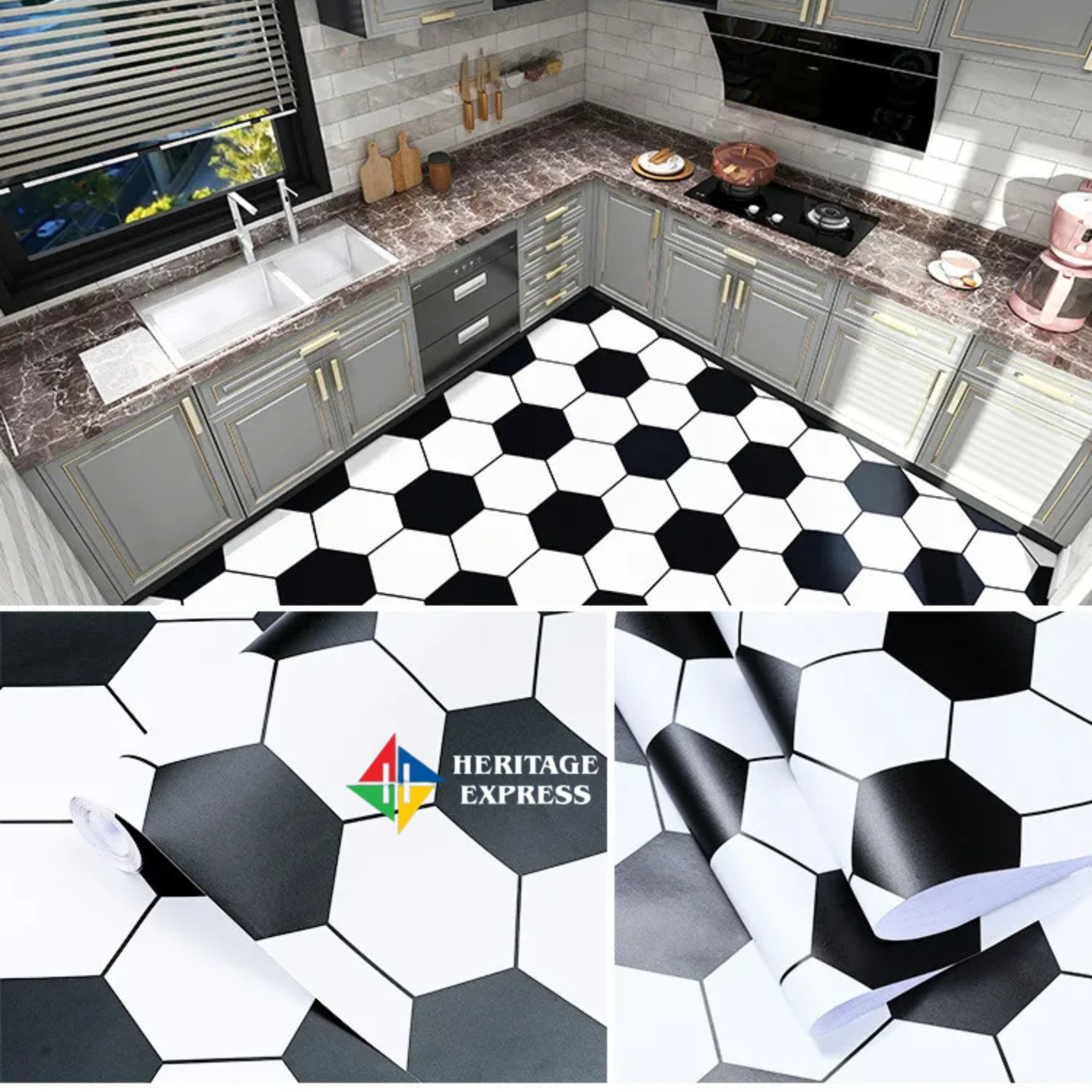 Non-slip Floor Stickers- 4 Ft. Width - Self Adhesive PVC Waterproof Thicken Wear-Resisting Kitchen Floor Stickers Modern DIY - Image 3