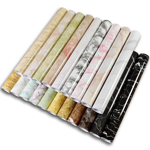 Marble Glossy PVC Self Adhesive Wallpaper Kitchen Countertop Waterproof Cabinet Liner Furniture