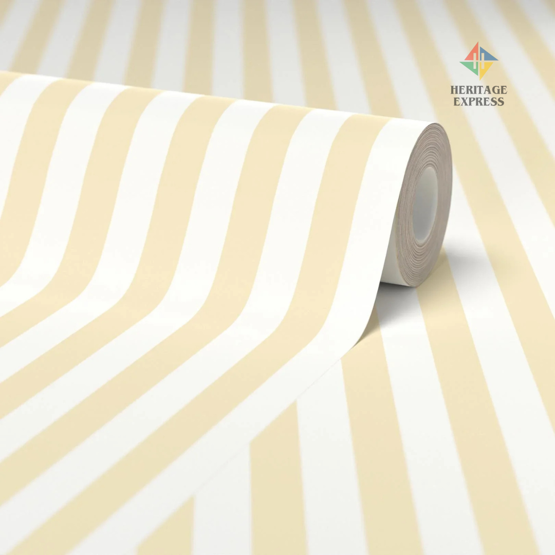 Classic Stripe Wallpaper – Lemon Yellow & Gray (10m Roll)
